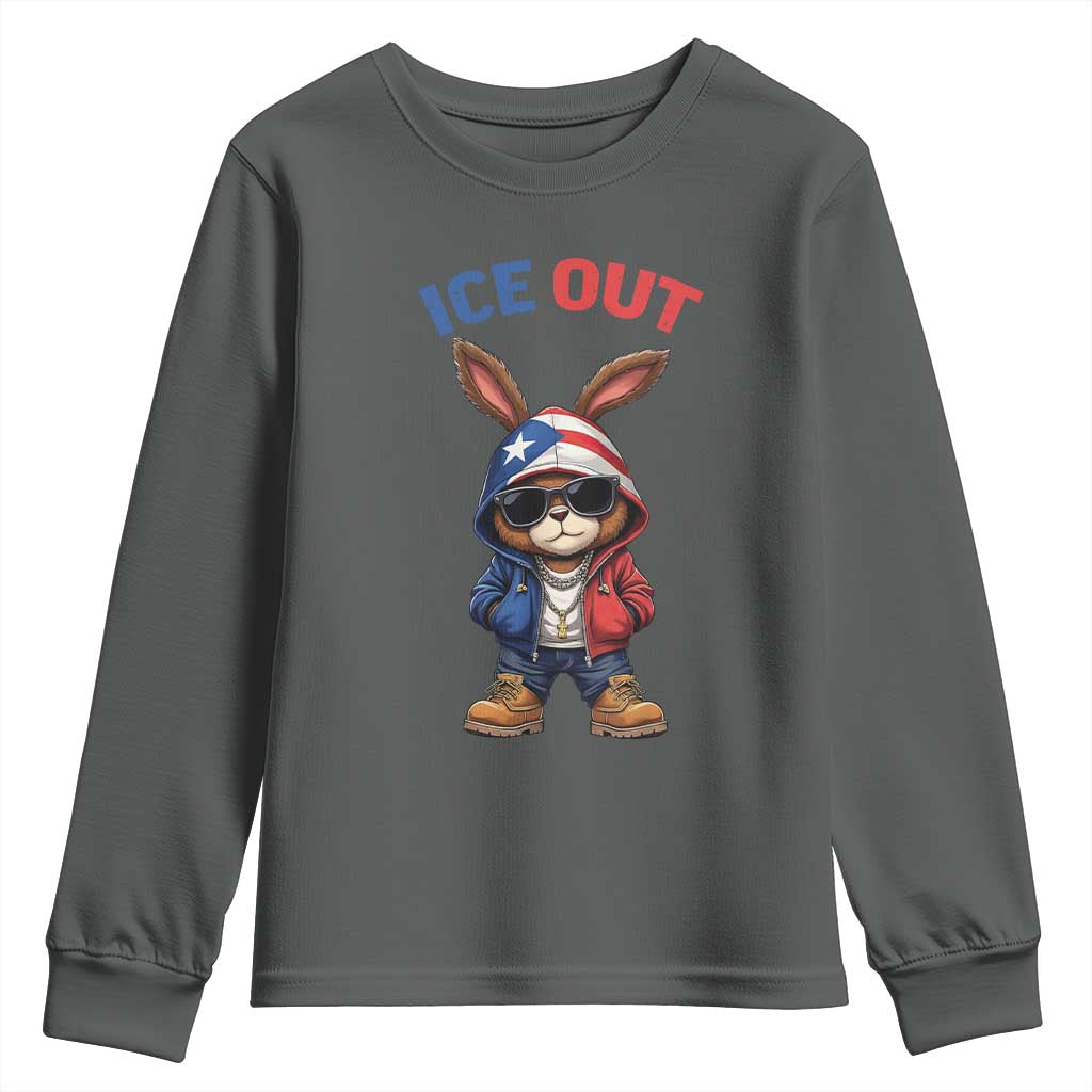 Cool Bunny Ice Out Youth Sweatshirt Puerto Rican Flag Hoodie Outfit Vibes Boricua TS10 Dark Heather Print Your Wear