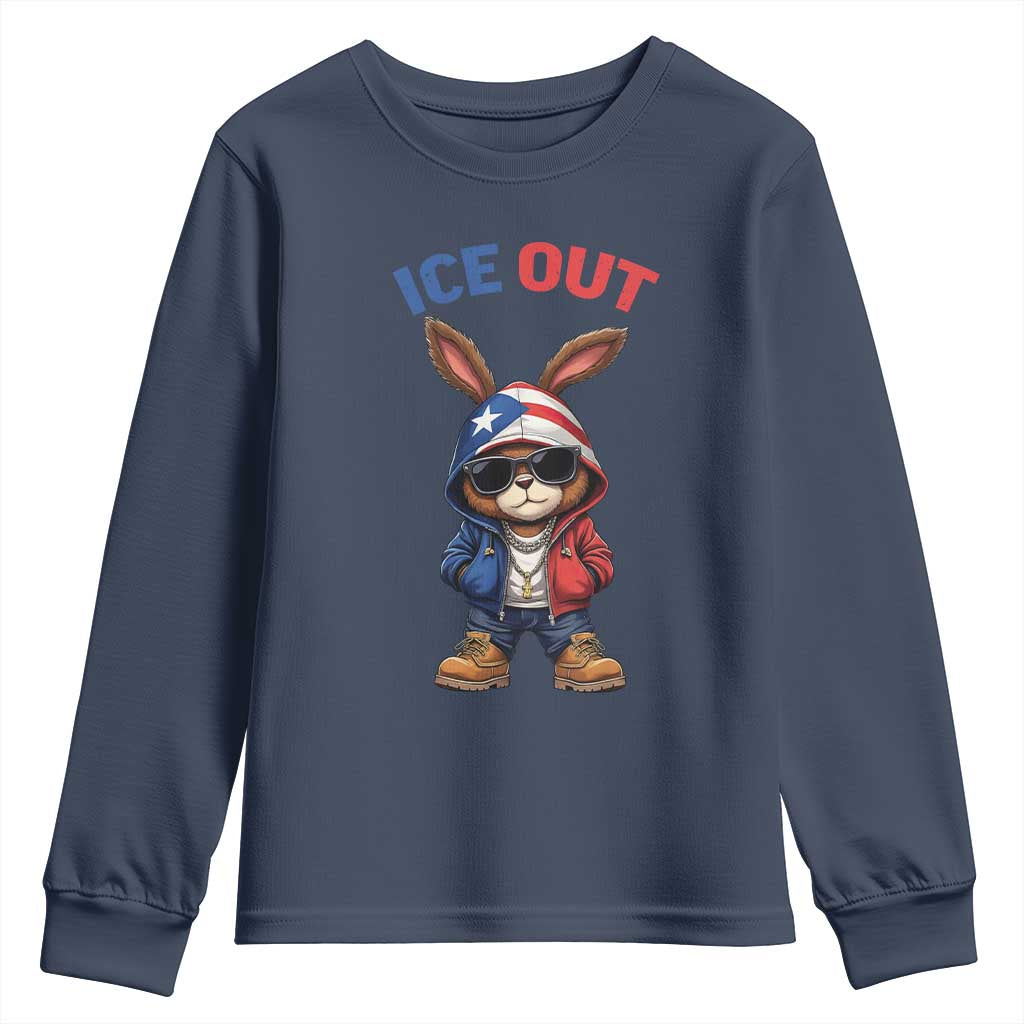 Cool Bunny Ice Out Youth Sweatshirt Puerto Rican Flag Hoodie Outfit Vibes Boricua TS10 Navy Print Your Wear