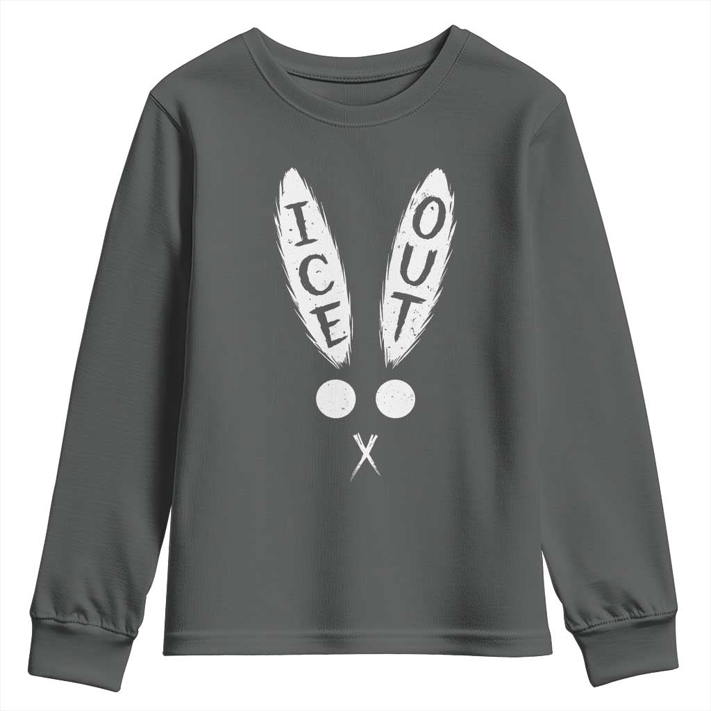 Bunny Bad Ice Out Youth Sweatshirt Rabbit FDT Anti Immigration Enforcement TS10 Dark Heather Print Your Wear