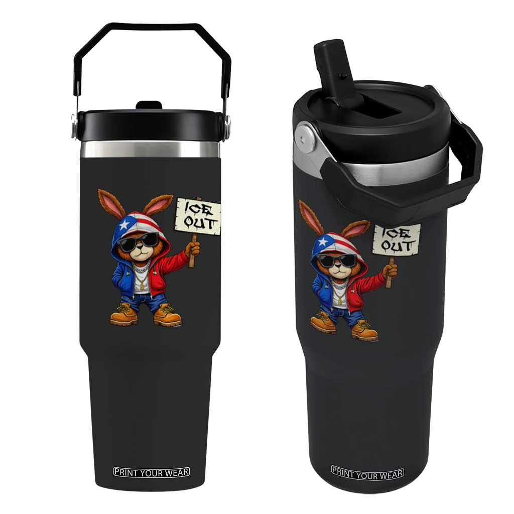 Bunny Ice Out Flip Straw Tumbler Protest Equality Puerto Rican Flag Hoodie TS10 One Size: 30 oz Black Print Your Wear