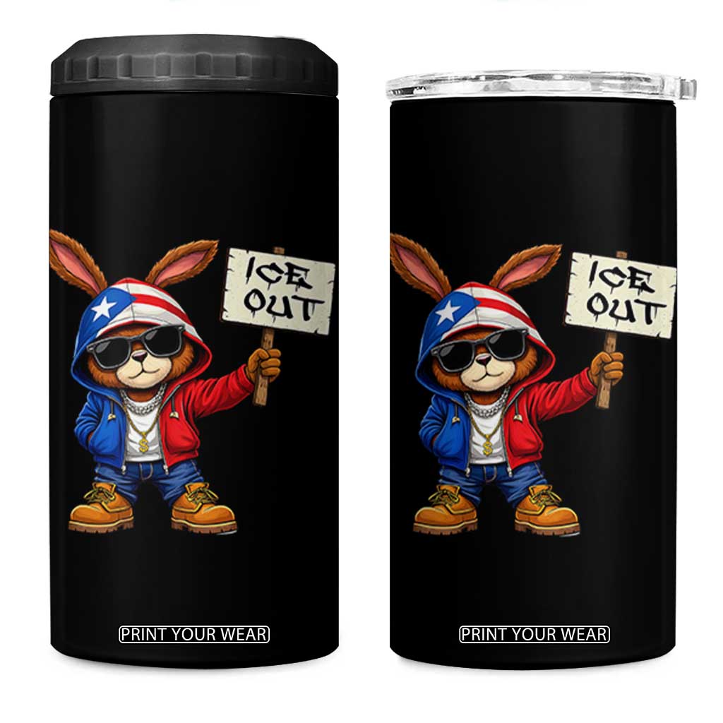 Bunny Ice Out 4 in 1 Can Cooler Tumbler Protest Equality Puerto Rican Flag Hoodie TS10 One Size: 16 oz Black Print Your Wear