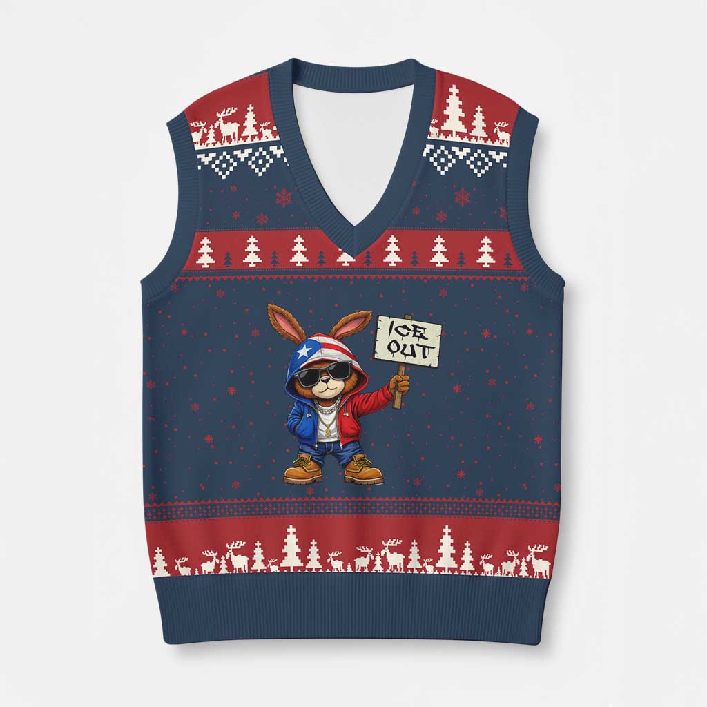 Bunny Ice Out V-Neck Knit Sweater Vest Protest Equality Puerto Rican Flag Hoodie TS10 Navy Red Print Your Wear