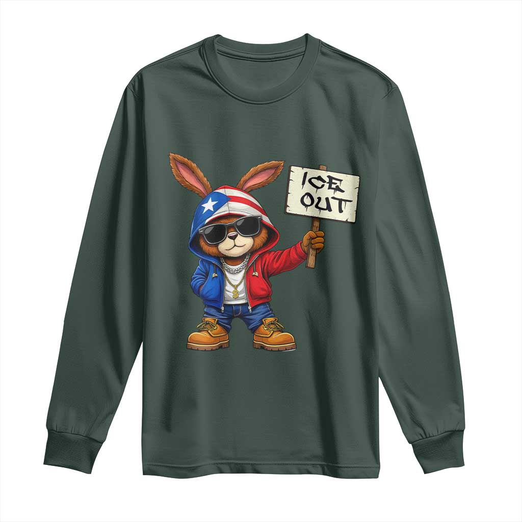 Bunny Ice Out Long Sleeve Shirt Protest Equality Puerto Rican Flag Hoodie TS10 Dark Forest Green Print Your Wear