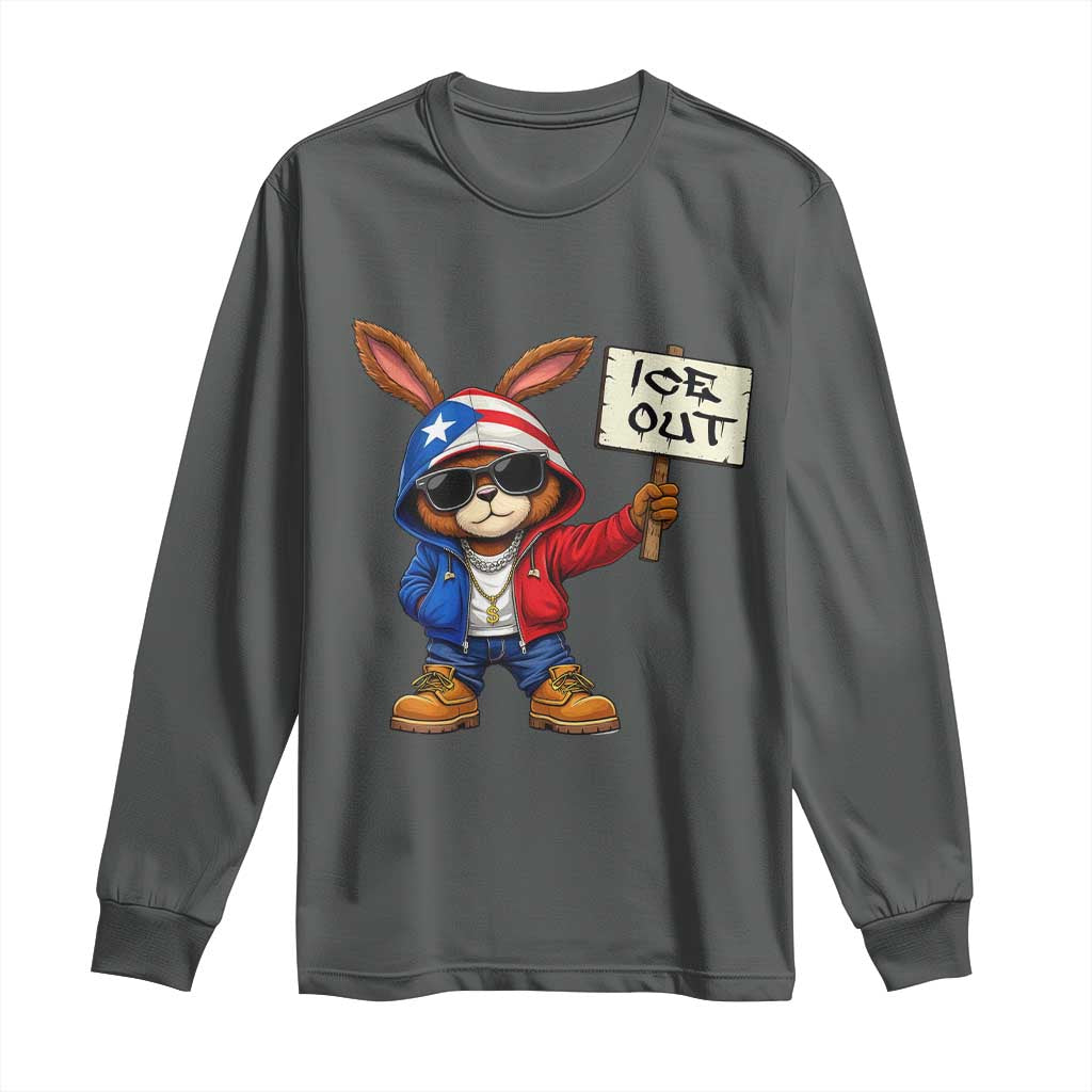 Bunny Ice Out Long Sleeve Shirt Protest Equality Puerto Rican Flag Hoodie TS10 Dark Heather Print Your Wear