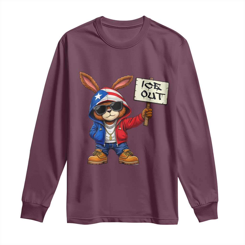Bunny Ice Out Long Sleeve Shirt Protest Equality Puerto Rican Flag Hoodie TS10 Maroon Print Your Wear