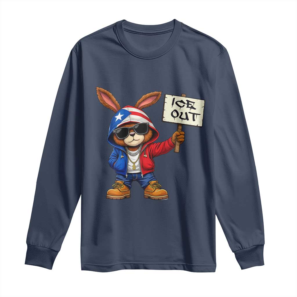 Bunny Ice Out Long Sleeve Shirt Protest Equality Puerto Rican Flag Hoodie TS10 Navy Print Your Wear