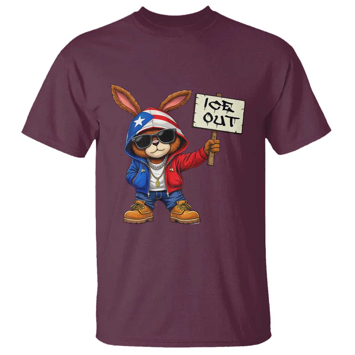 Bunny Ice Out T Shirt Protest Equality Puerto Rican Flag Hoodie TS10 Maroon Print Your Wear