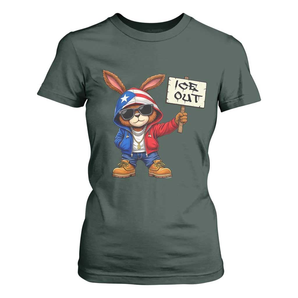Bunny Ice Out T Shirt For Women Protest Equality Puerto Rican Flag Hoodie TS10 Dark Forest Green Print Your Wear