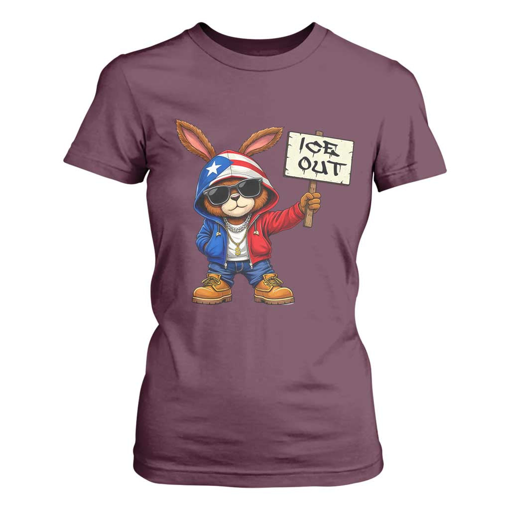 Bunny Ice Out T Shirt For Women Protest Equality Puerto Rican Flag Hoodie TS10 Maroon Print Your Wear
