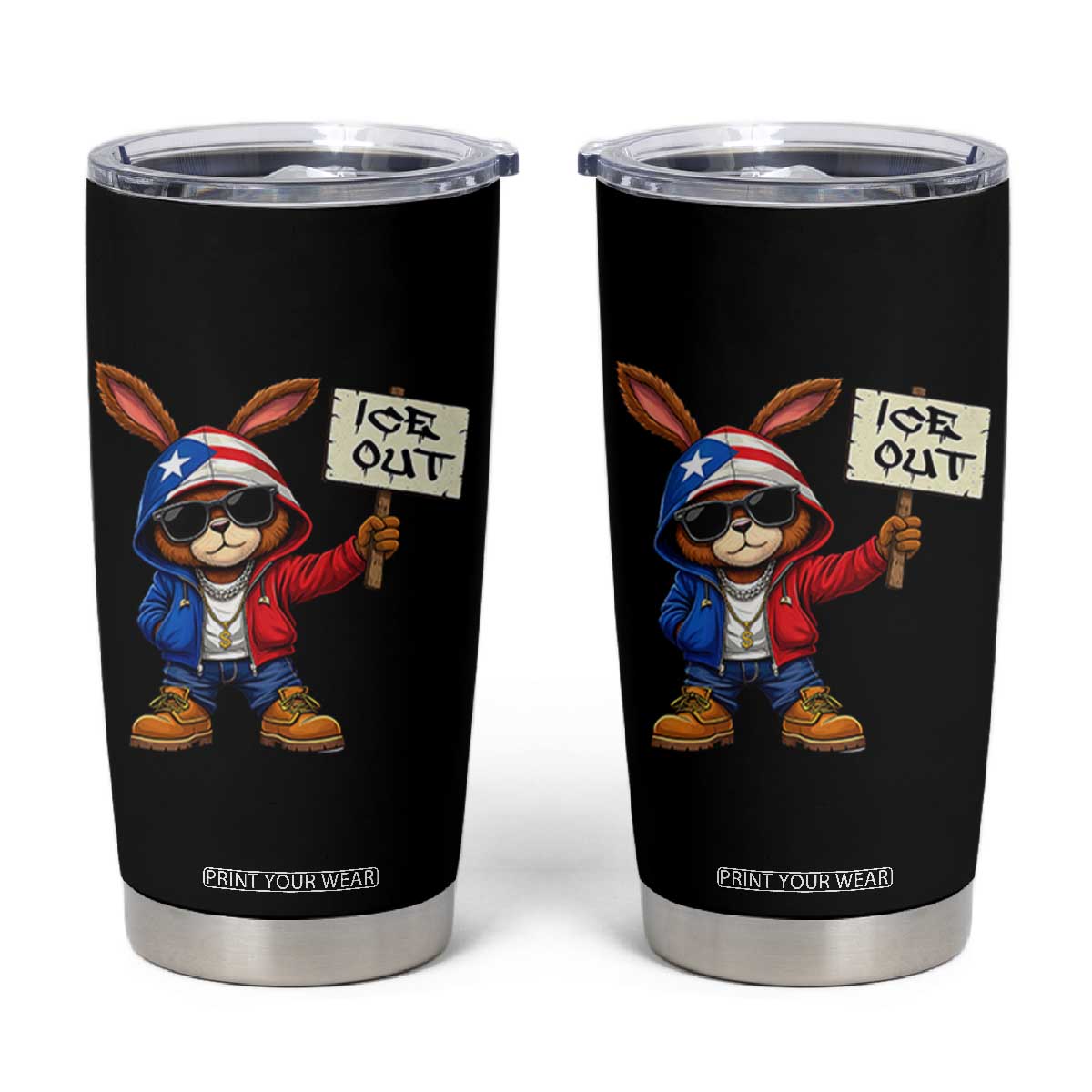 Bunny Ice Out Tumbler Cup Protest Equality Puerto Rican Flag Hoodie TS10 Black Print Your Wear