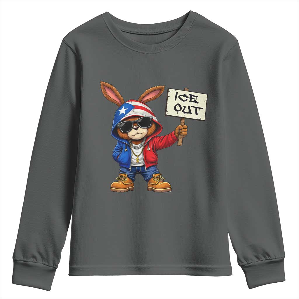 Bunny Ice Out Youth Sweatshirt Protest Equality Puerto Rican Flag Hoodie TS10 Dark Heather Print Your Wear
