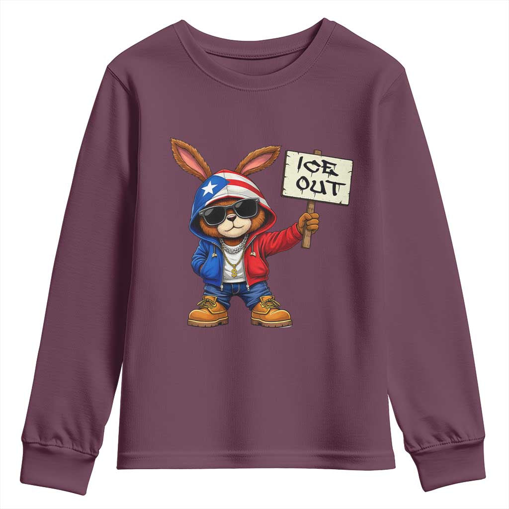 Bunny Ice Out Youth Sweatshirt Protest Equality Puerto Rican Flag Hoodie TS10 Maroon Print Your Wear
