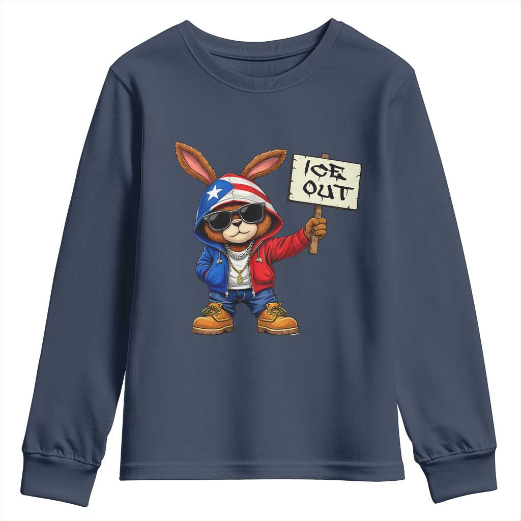 Bunny Ice Out Youth Sweatshirt Protest Equality Puerto Rican Flag Hoodie TS10 Navy Print Your Wear