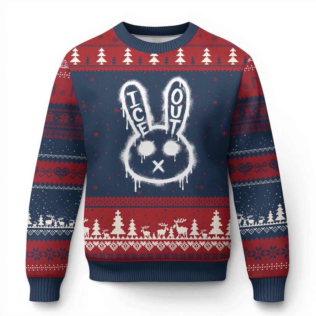 Cool Bunny Ice Out Ugly Christmas Sweater Graffiti Style Rabbit FDT Anti Immigration Enforcement TS10 Navy Red Print Your Wear
