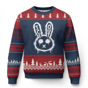 Cool Bunny Ice Out Ugly Christmas Sweater Graffiti Style Rabbit FDT Anti Immigration Enforcement TS10 Navy Red Print Your Wear