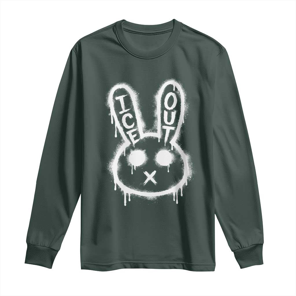 Cool Bunny Ice Out Long Sleeve Shirt Graffiti Style Rabbit FDT Anti Immigration Enforcement TS10 Dark Forest Green Print Your Wear
