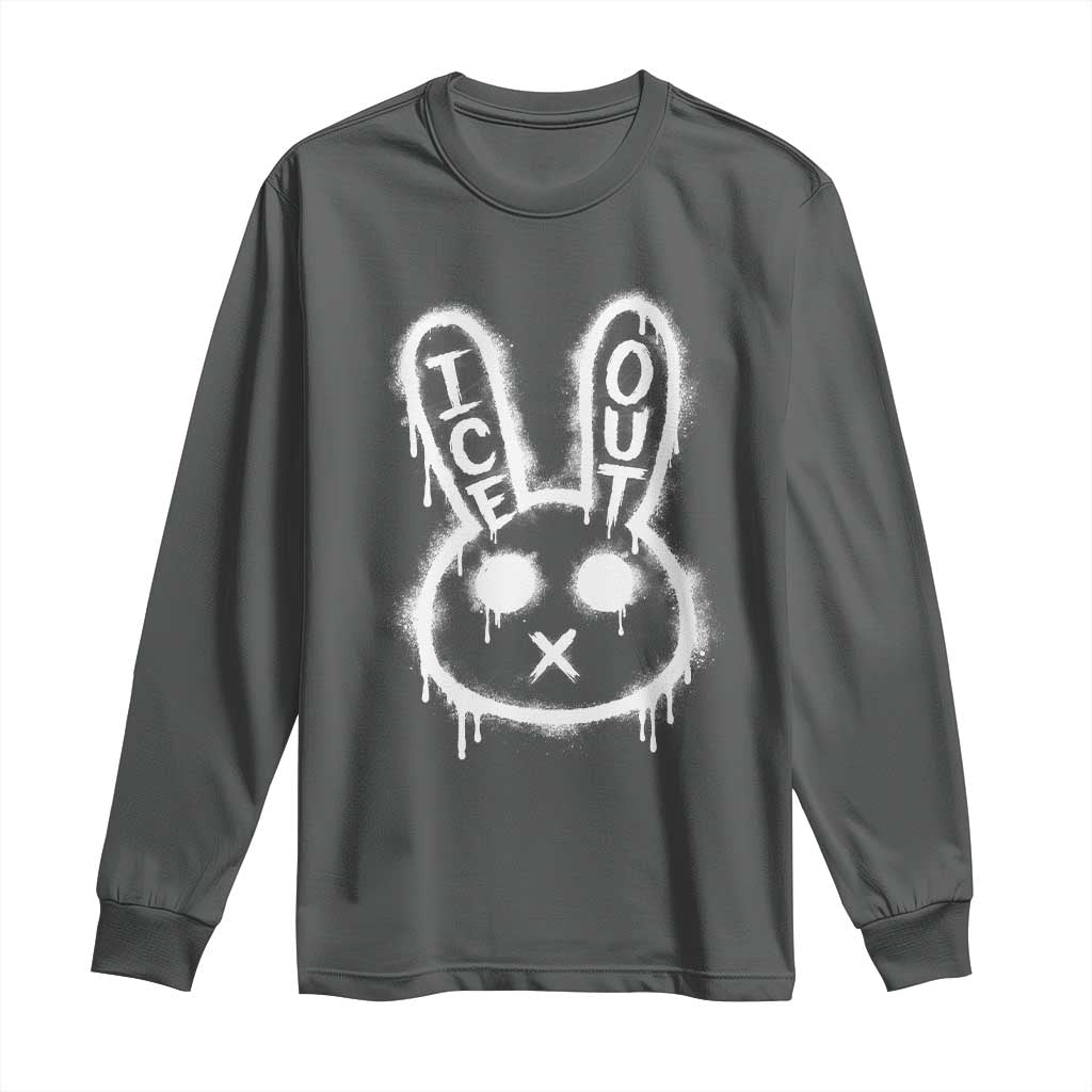 Cool Bunny Ice Out Long Sleeve Shirt Graffiti Style Rabbit FDT Anti Immigration Enforcement TS10 Dark Heather Print Your Wear