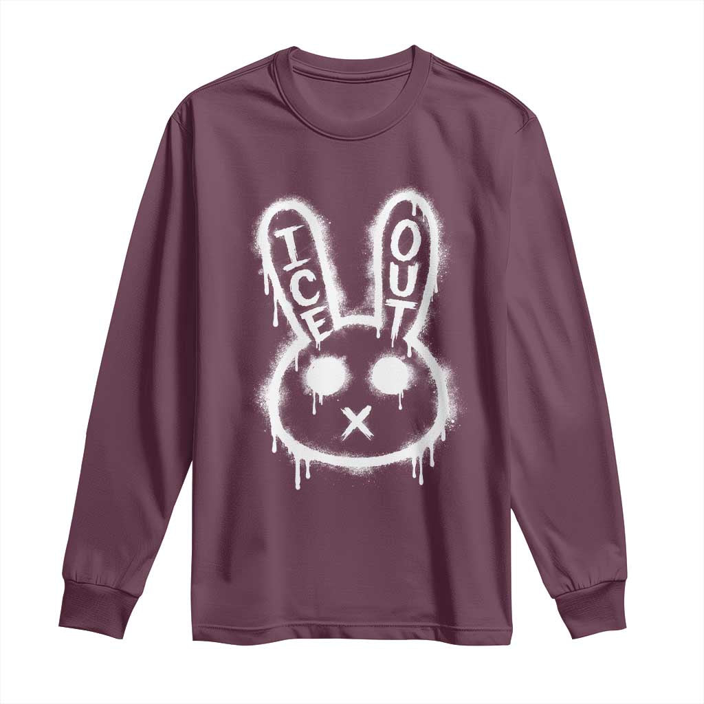 Cool Bunny Ice Out Long Sleeve Shirt Graffiti Style Rabbit FDT Anti Immigration Enforcement TS10 Maroon Print Your Wear