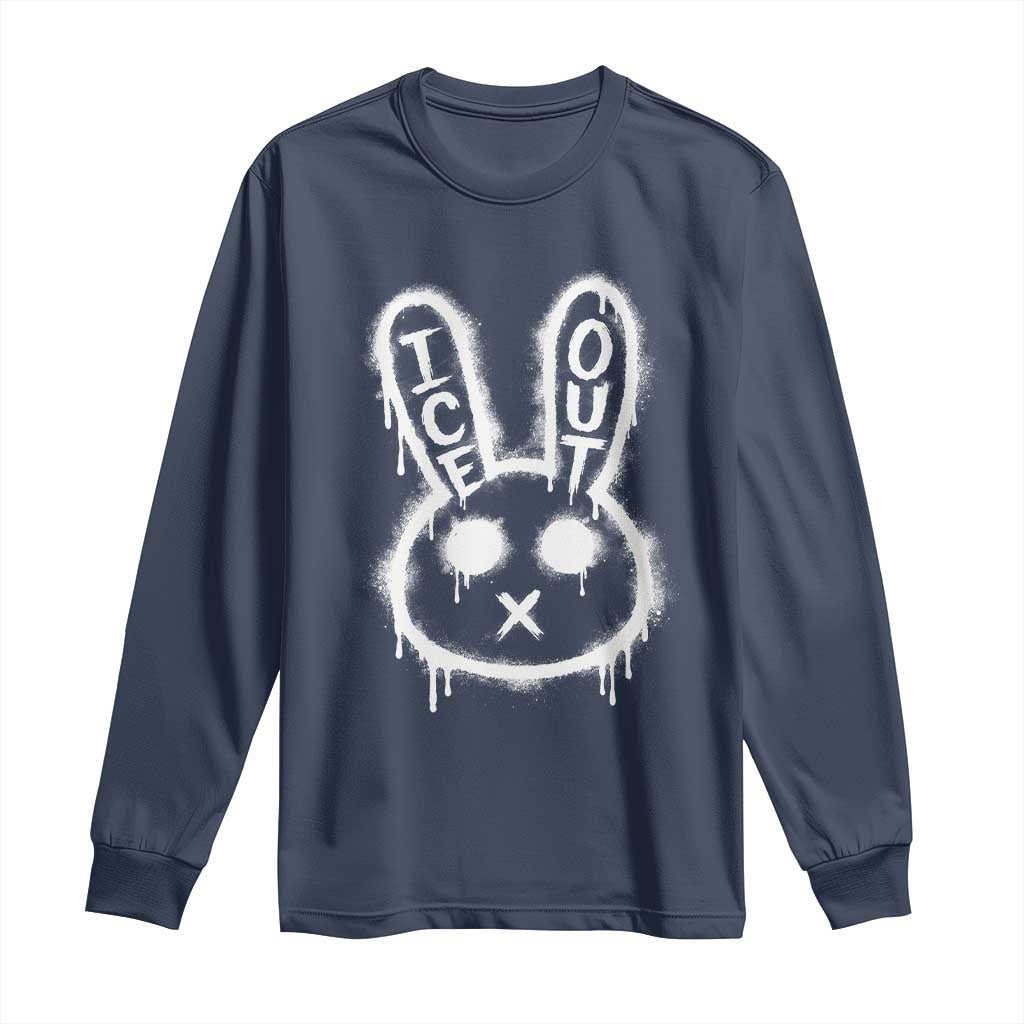 Cool Bunny Ice Out Long Sleeve Shirt Graffiti Style Rabbit FDT Anti Immigration Enforcement TS10 Navy Print Your Wear