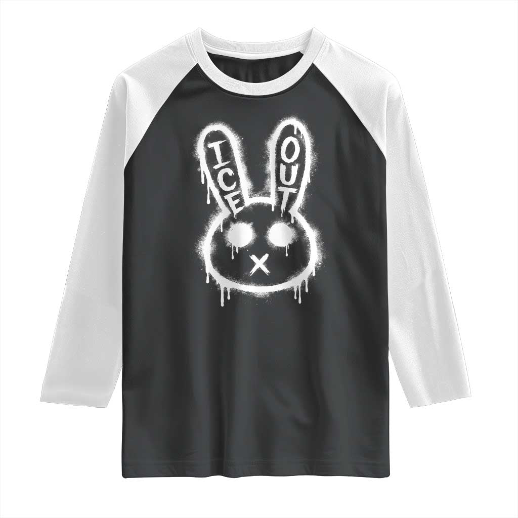 Cool Bunny Ice Out Raglan Shirt Graffiti Style Rabbit FDT Anti Immigration Enforcement TS10 Black White Print Your Wear