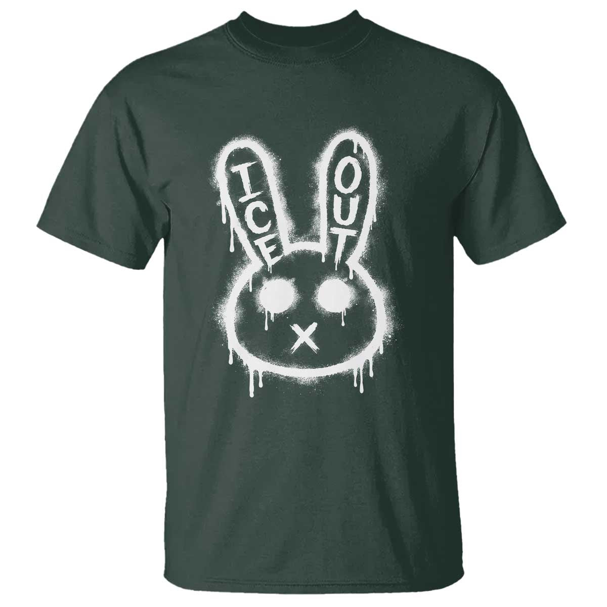 Cool Bunny Ice Out T Shirt Graffiti Style Rabbit FDT Anti Immigration Enforcement TS10 Dark Forest Green Print Your Wear