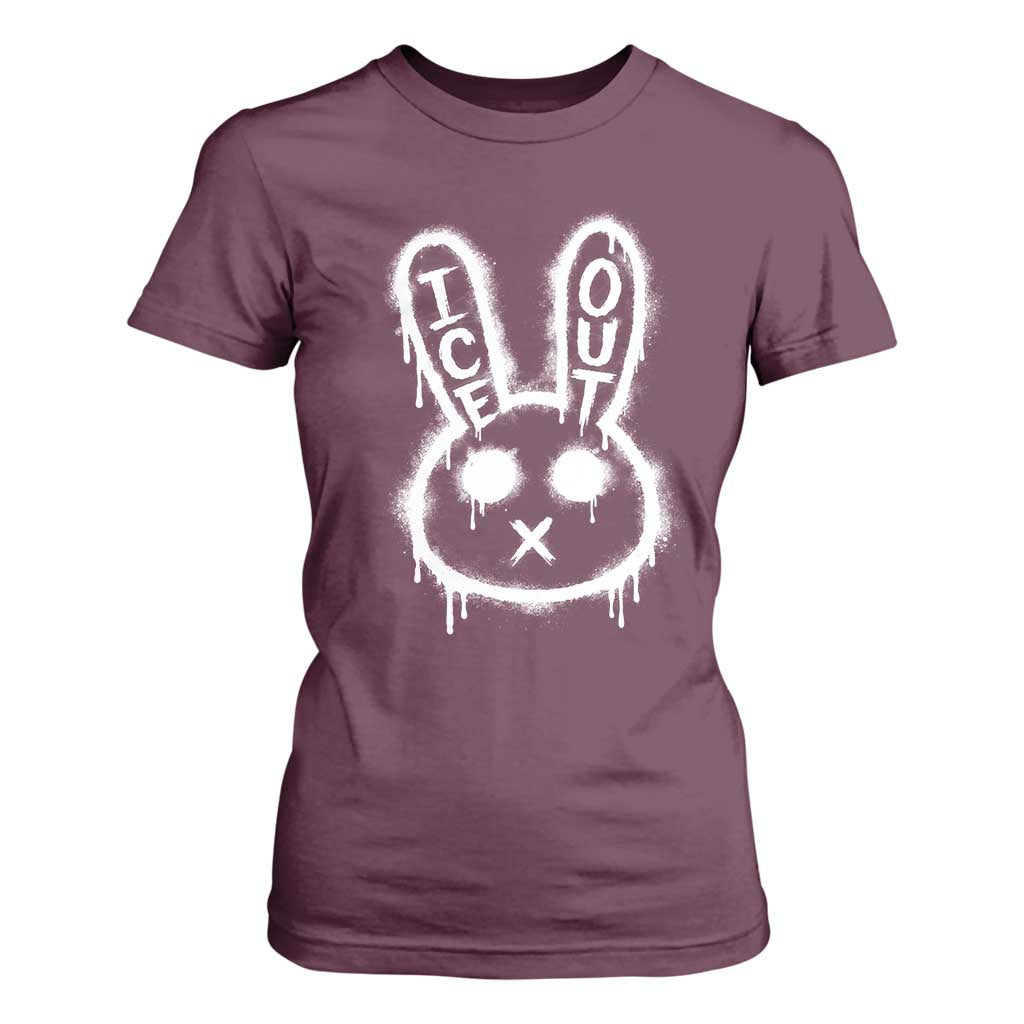 Cool Bunny Ice Out T Shirt For Women Graffiti Style Rabbit FDT Anti Immigration Enforcement TS10 Maroon Print Your Wear