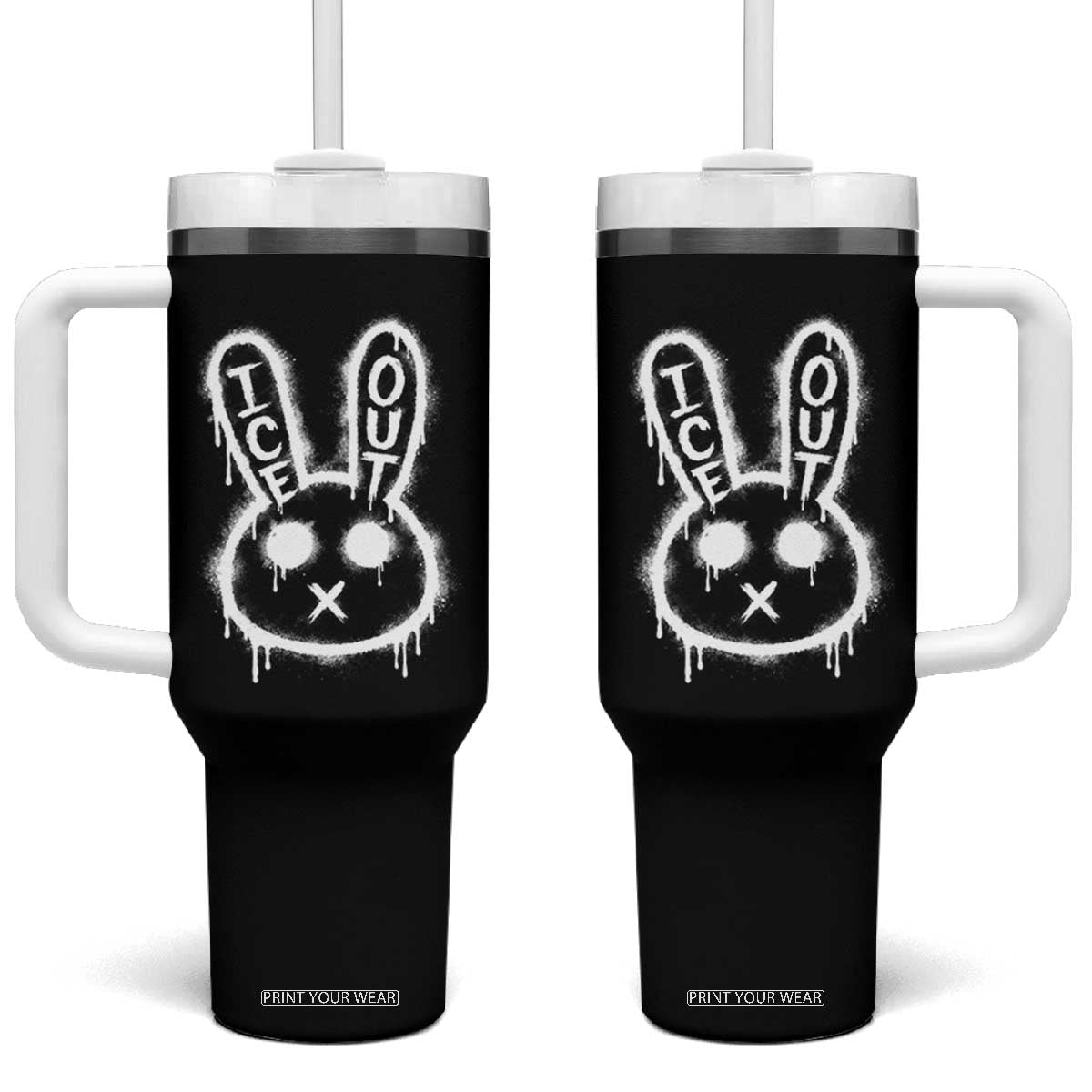 Cool Bunny Ice Out Tumbler With Handle Graffiti Style Rabbit FDT Anti Immigration Enforcement TS10 One Size: 40 oz Black Print Your Wear