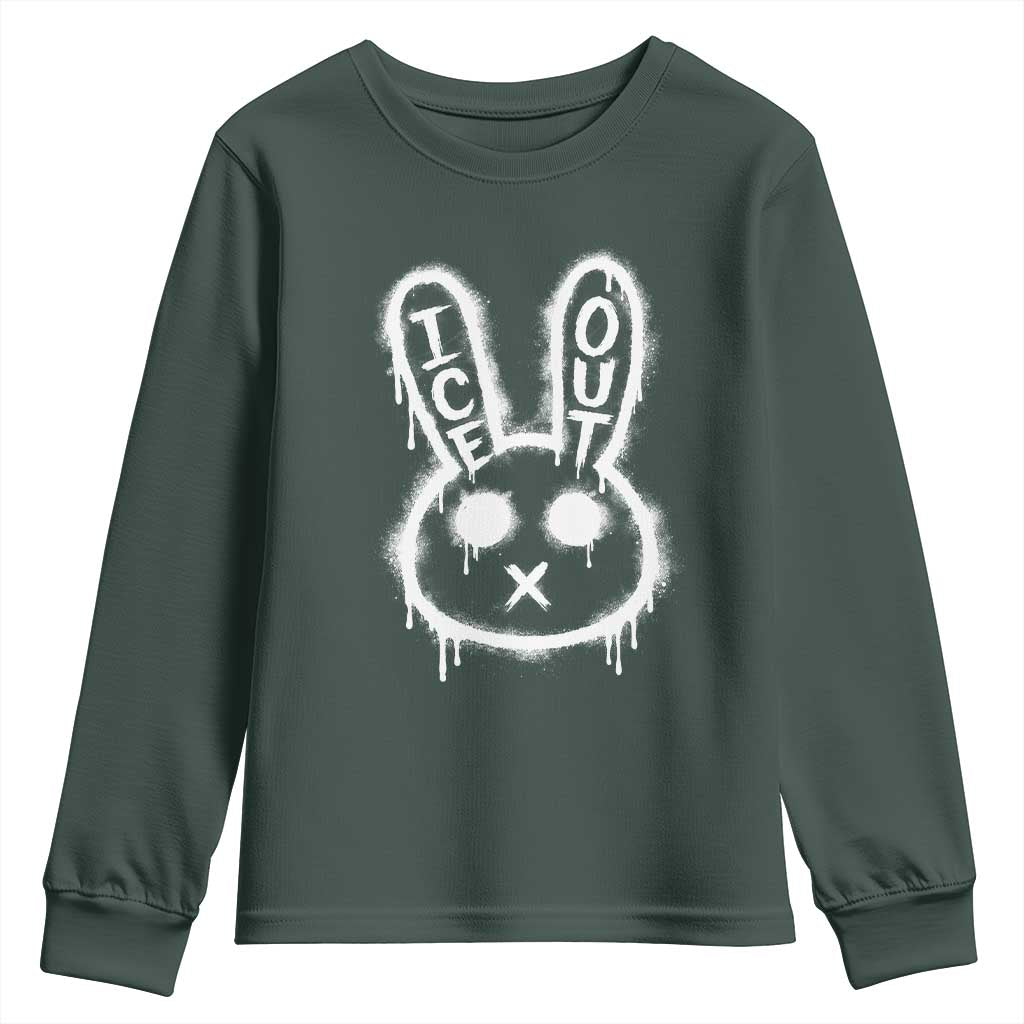 Cool Bunny Ice Out Youth Sweatshirt Graffiti Style Rabbit FDT Anti Immigration Enforcement TS10 Dark Forest Green Print Your Wear