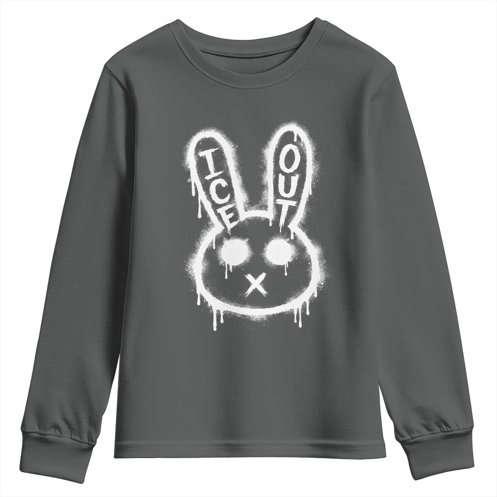 Cool Bunny Ice Out Youth Sweatshirt Graffiti Style Rabbit FDT Anti Immigration Enforcement TS10 Dark Heather Print Your Wear