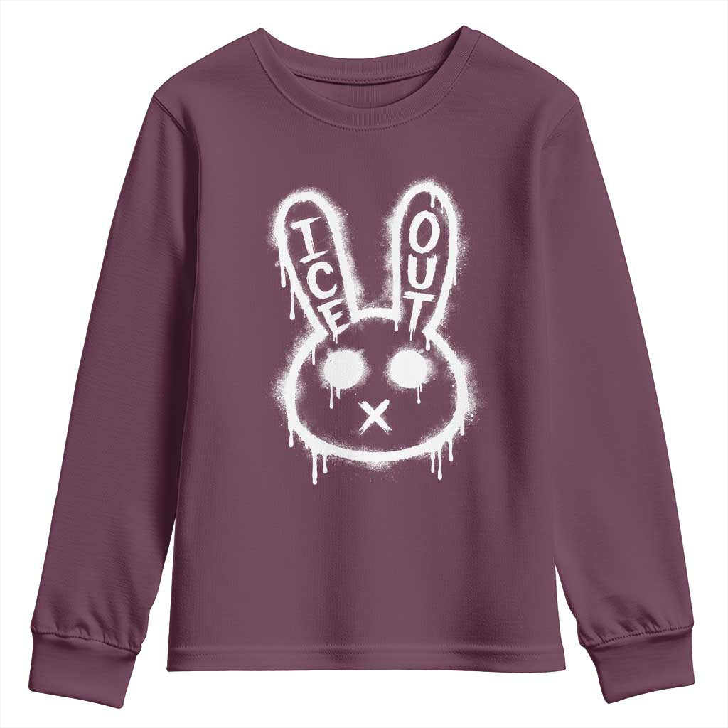 Cool Bunny Ice Out Youth Sweatshirt Graffiti Style Rabbit FDT Anti Immigration Enforcement TS10 Maroon Print Your Wear