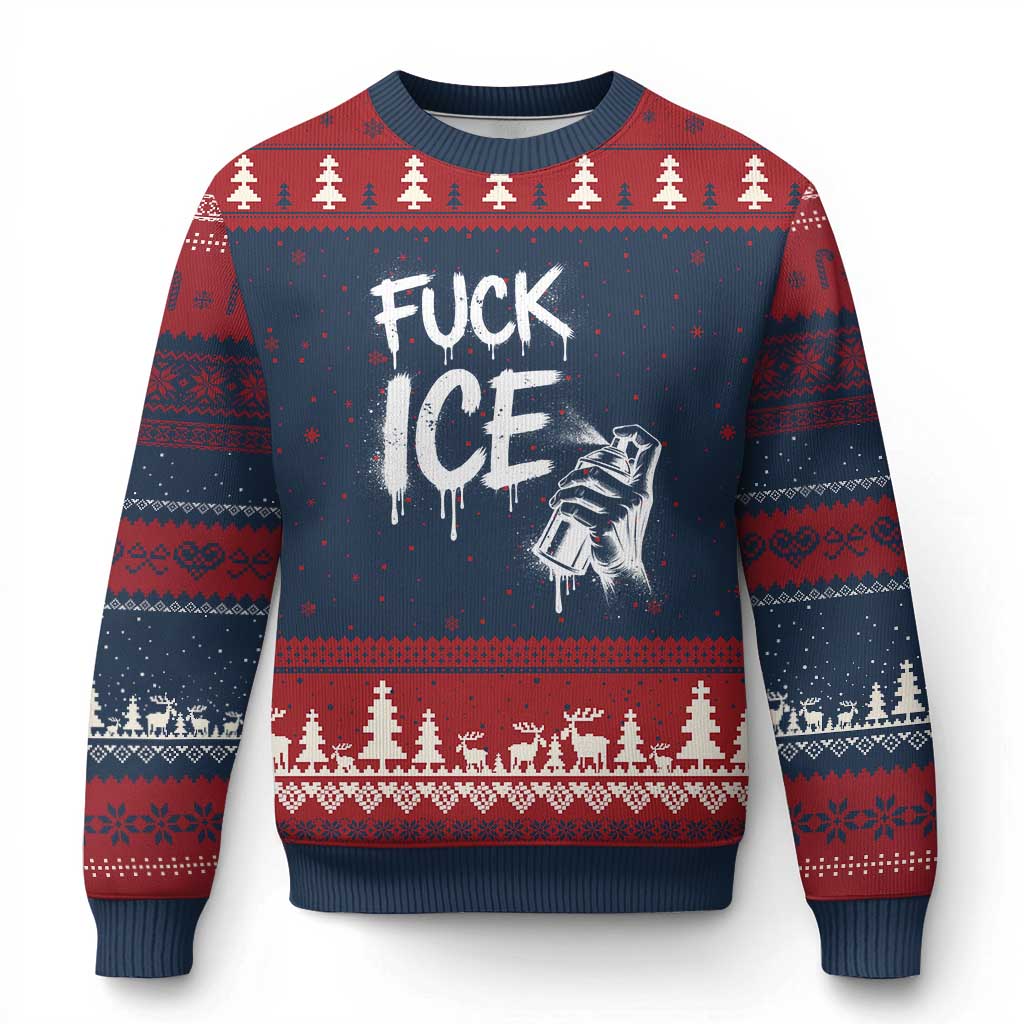 Fck Ice Ugly Christmas Sweater Vintage Graffiti No Human is Illegal TS10 Navy Red Print Your Wear