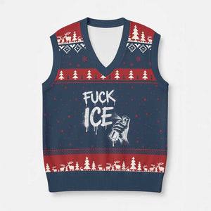 Fck Ice V-Neck Knit Sweater Vest Vintage Graffiti No Human is Illegal TS10 Navy Red Print Your Wear