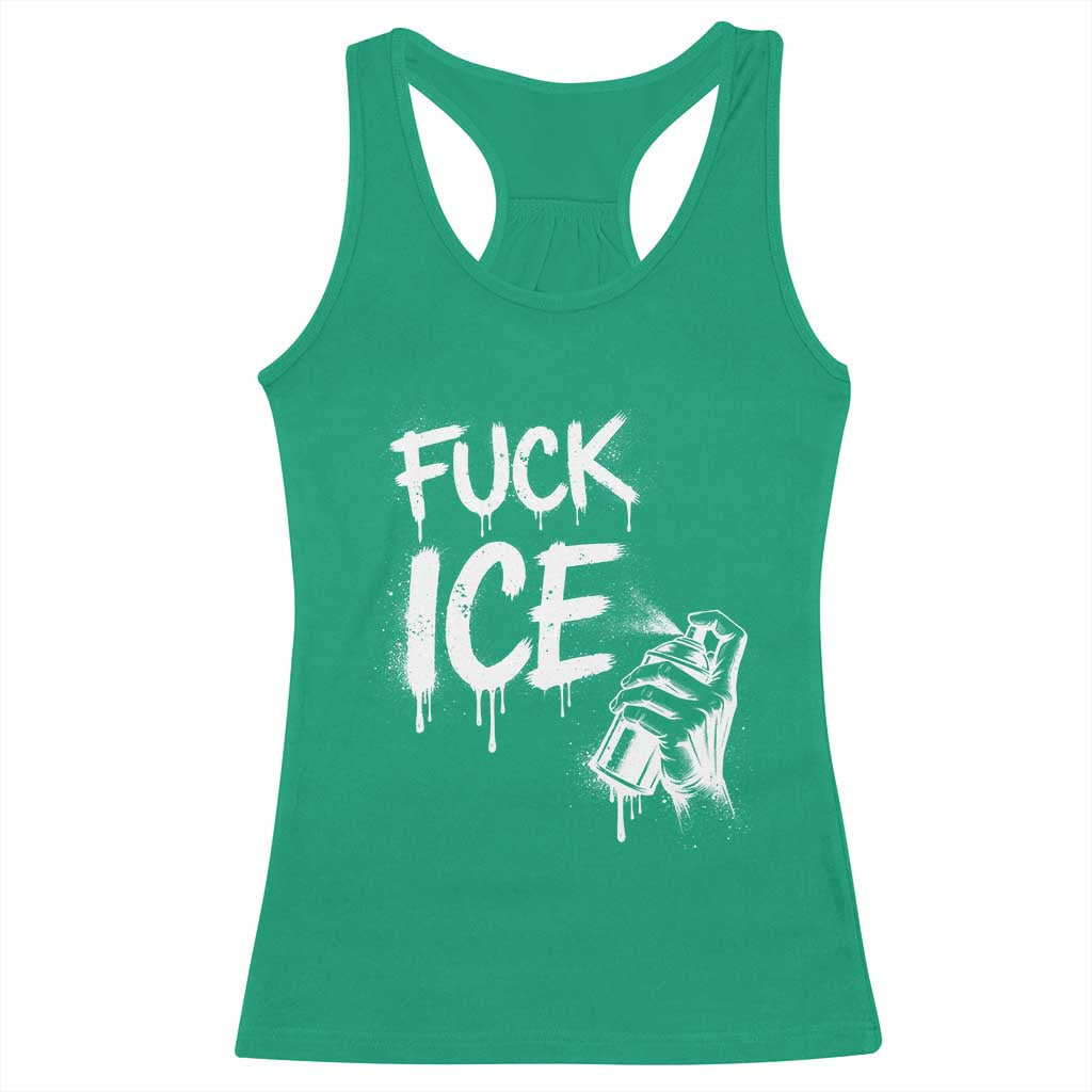 Fck Ice Racerback Tank Top Vintage Graffiti No Human is Illegal TS10 Irish Green Print Your Wear