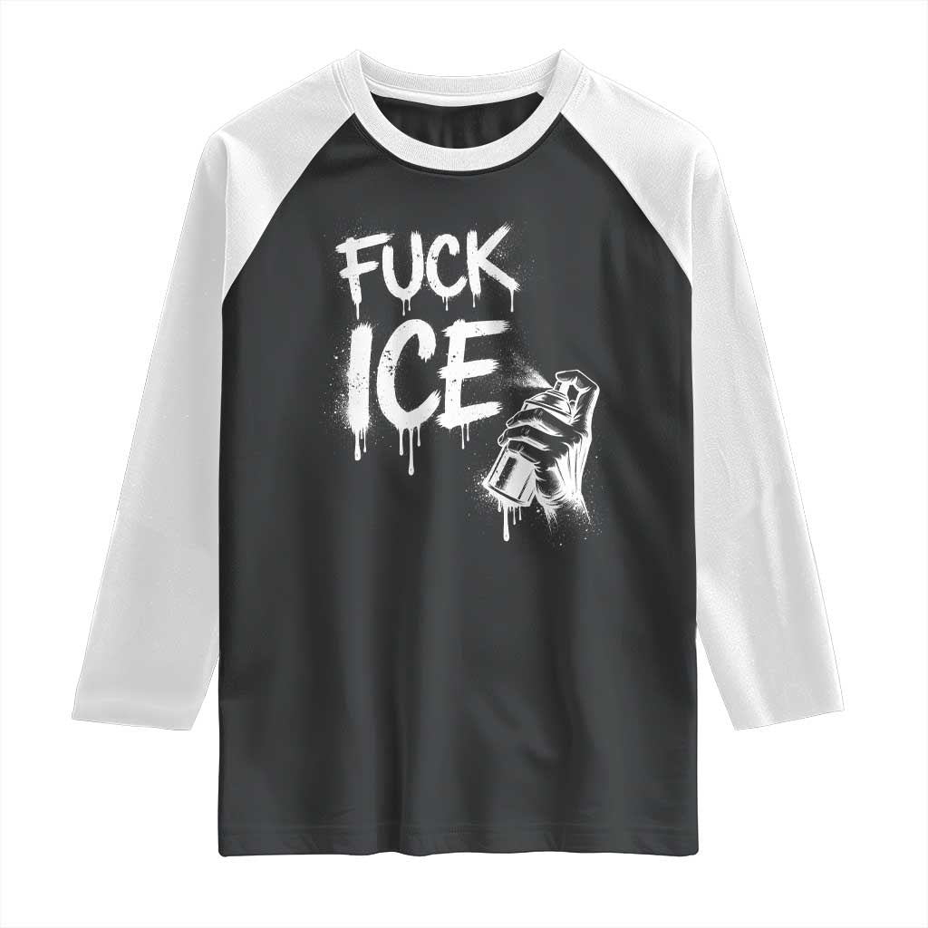 Fck Ice Raglan Shirt Vintage Graffiti No Human is Illegal TS10 Black White Print Your Wear