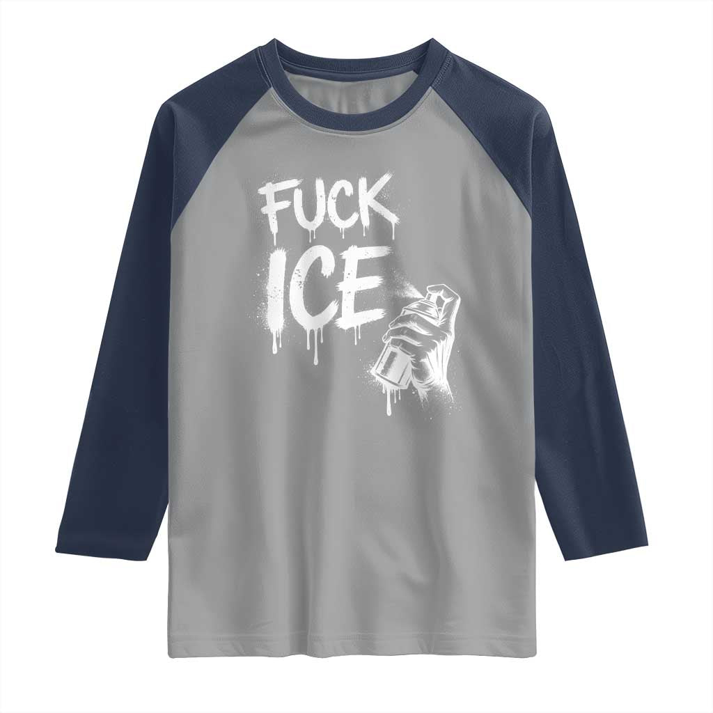 Fck Ice Raglan Shirt Vintage Graffiti No Human is Illegal TS10 Sport Gray Navy Print Your Wear
