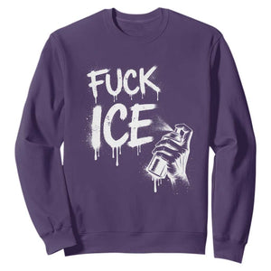 Fck Ice Sweatshirt Vintage Graffiti No Human is Illegal TS10 Purple Print Your Wear
