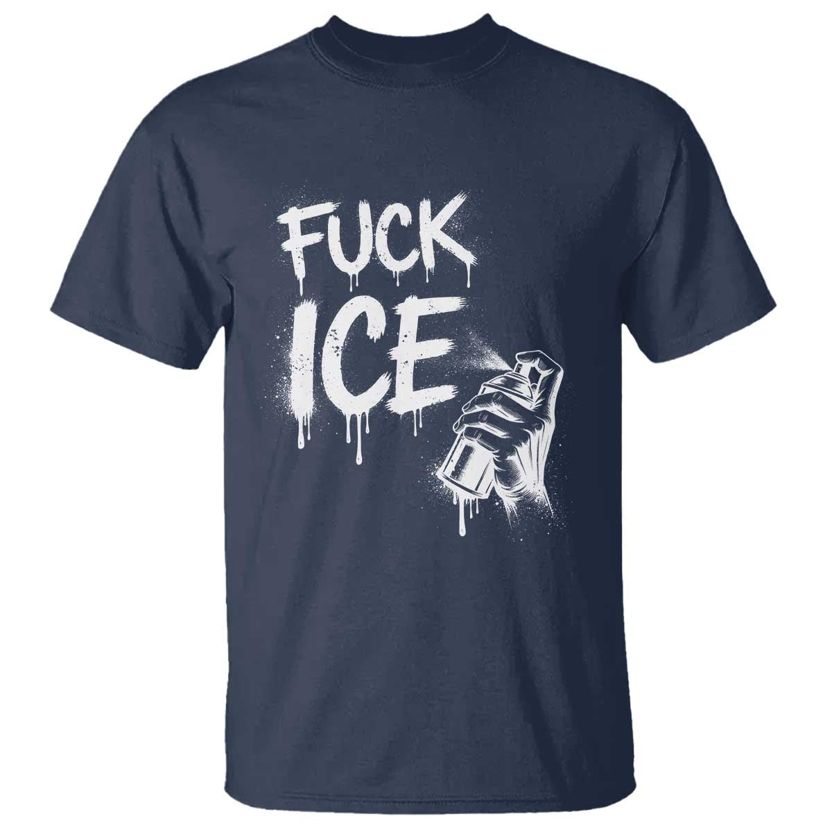 Fck Ice T Shirt Vintage Graffiti No Human is Illegal TS10 Navy Print Your Wear