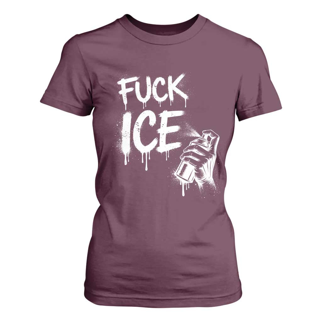 Fck Ice T Shirt For Women Vintage Graffiti No Human is Illegal TS10 Maroon Print Your Wear