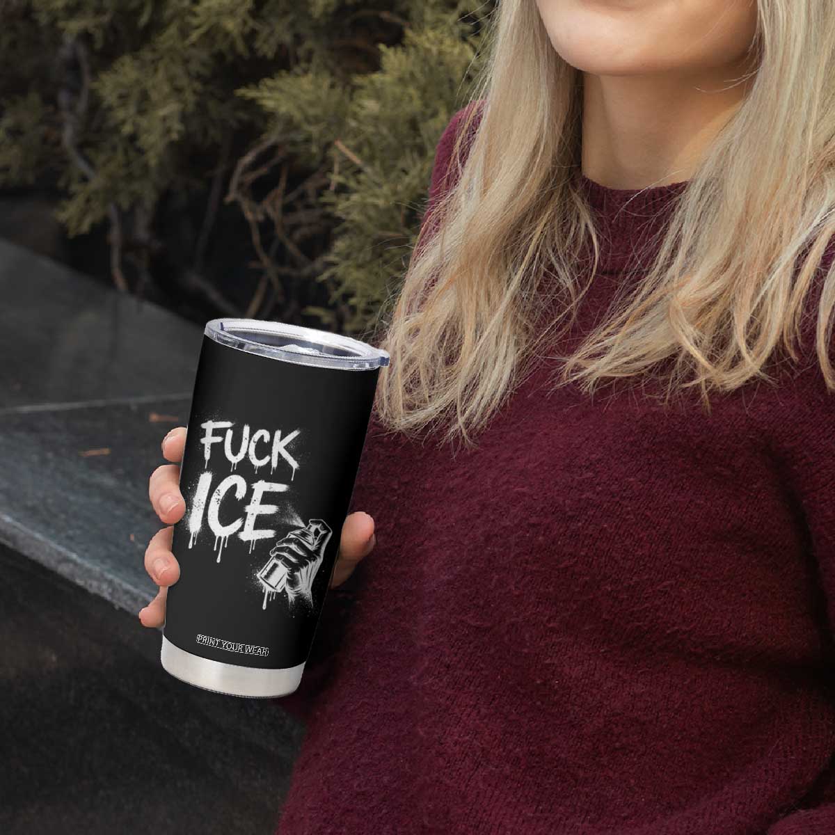 Fck Ice Tumbler Cup Vintage Graffiti No Human is Illegal TS10 Print Your Wear