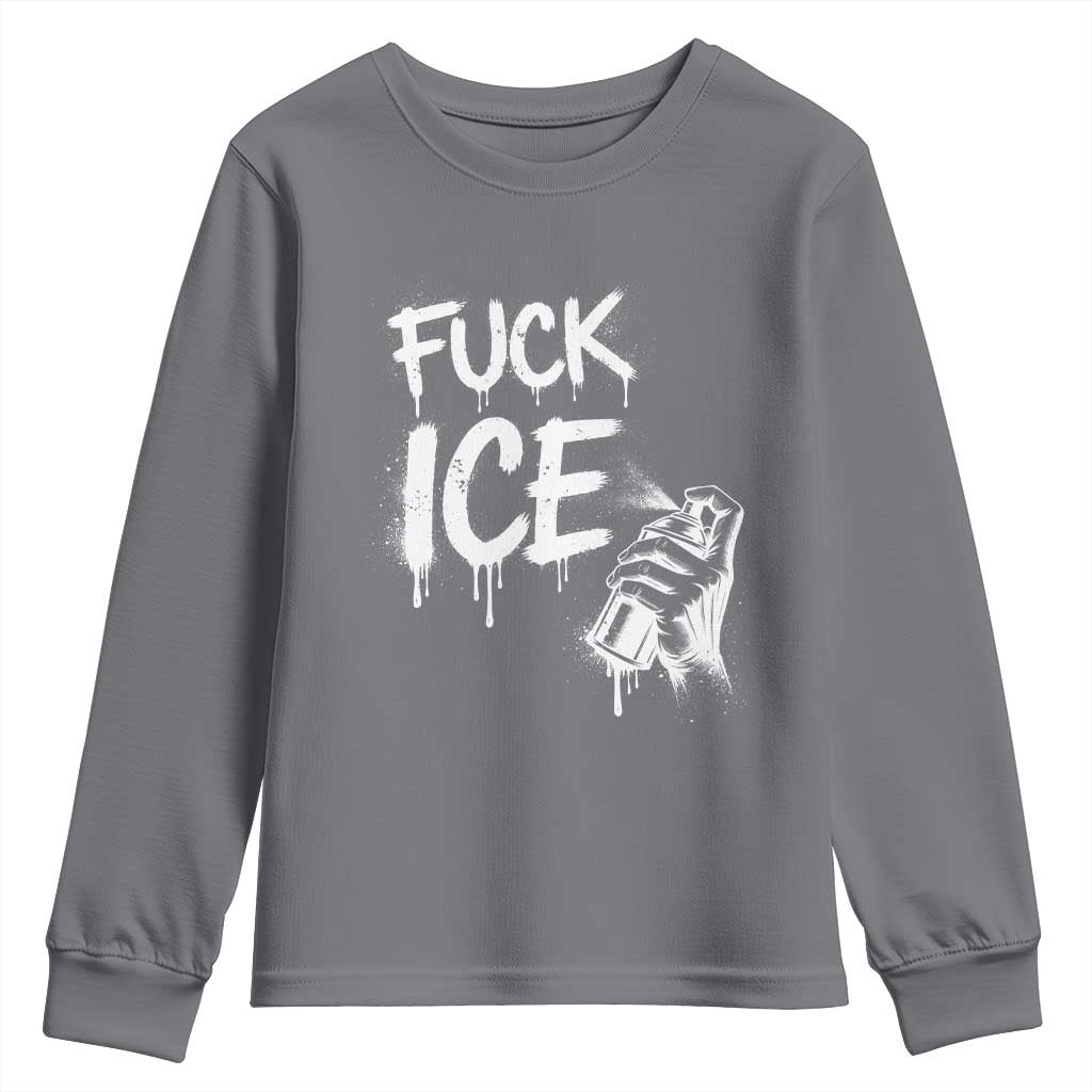 Fck Ice Youth Sweatshirt Vintage Graffiti No Human is Illegal TS10 Charcoal Print Your Wear