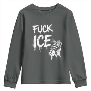 Fck Ice Youth Sweatshirt Vintage Graffiti No Human is Illegal TS10 Dark Heather Print Your Wear