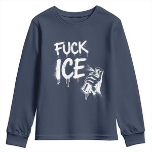 Fck Ice Youth Sweatshirt Vintage Graffiti No Human is Illegal TS10 Navy Print Your Wear