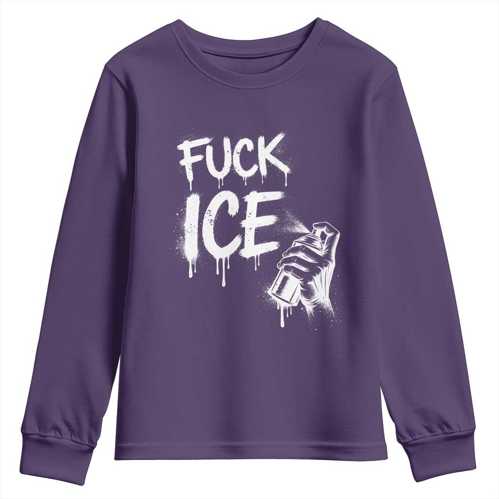 Fck Ice Youth Sweatshirt Vintage Graffiti No Human is Illegal TS10 Purple Print Your Wear