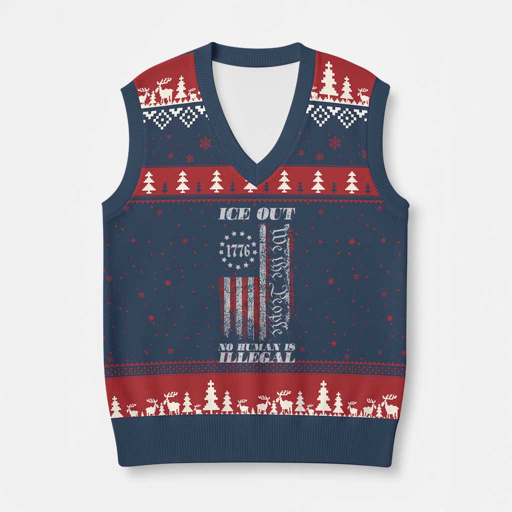 Ice Out No Human Is Illegal V-Neck Knit Sweater Vest Vintage Old 1776 US Flag TS10 Navy Red Print Your Wear
