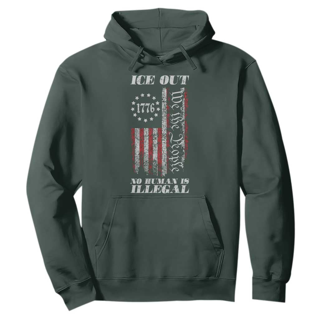 Ice Out No Human Is Illegal Hoodie Vintage Old 1776 US Flag TS10 Dark Forest Green Print Your Wear