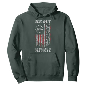 Ice Out No Human Is Illegal Hoodie Vintage Old 1776 US Flag TS10 Dark Forest Green Print Your Wear