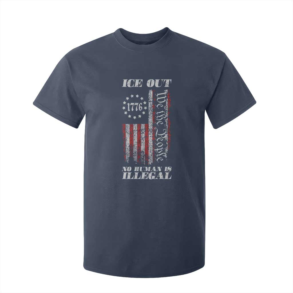 Ice Out No Human Is Illegal T Shirt For Kid Vintage Old 1776 US Flag TS10 Navy Print Your Wear