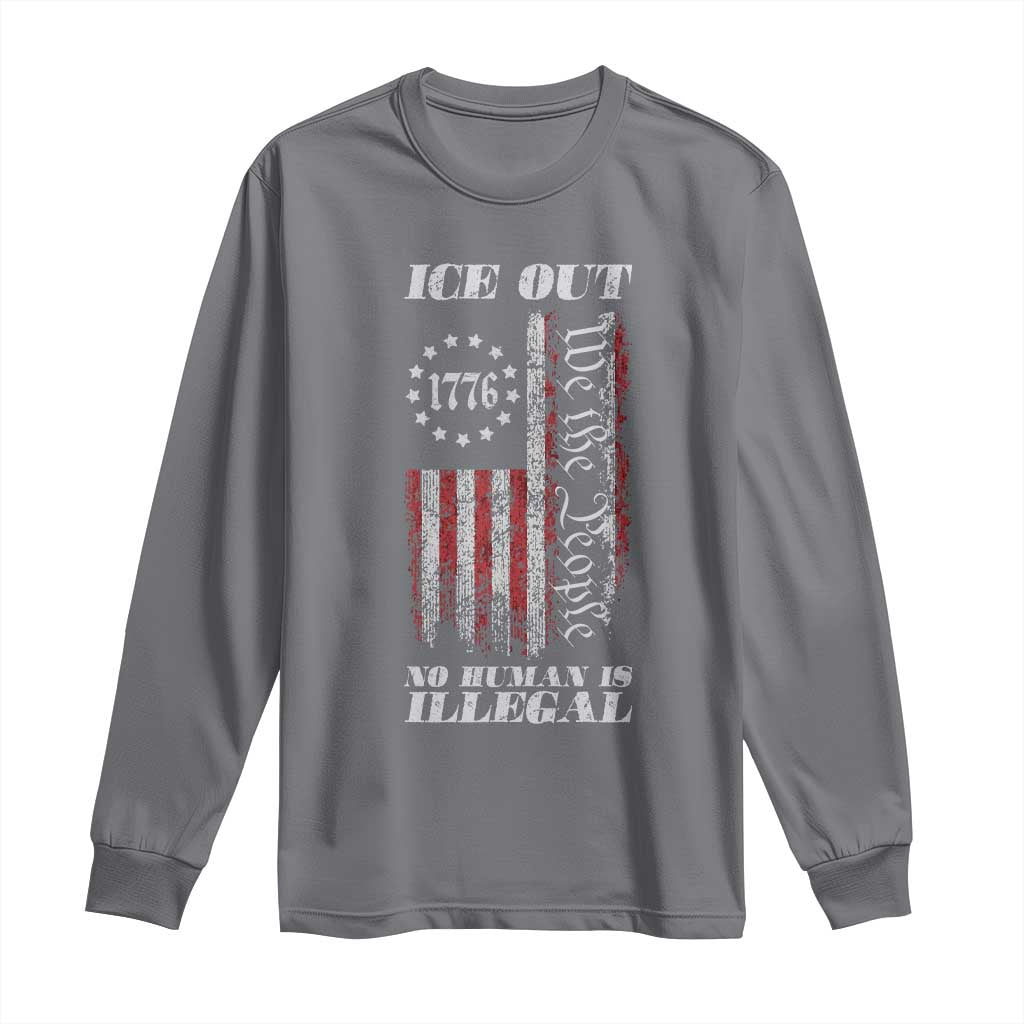 Ice Out No Human Is Illegal Long Sleeve Shirt Vintage Old 1776 US Flag TS10 Charcoal Print Your Wear