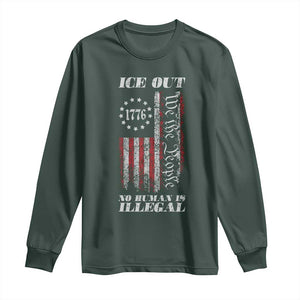 Ice Out No Human Is Illegal Long Sleeve Shirt Vintage Old 1776 US Flag TS10 Dark Forest Green Print Your Wear