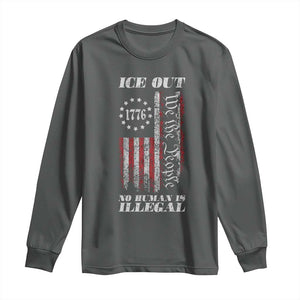 Ice Out No Human Is Illegal Long Sleeve Shirt Vintage Old 1776 US Flag TS10 Dark Heather Print Your Wear